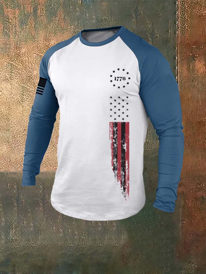 1776 American Flag Raglan Graphic Long Sleeve T-Shirt