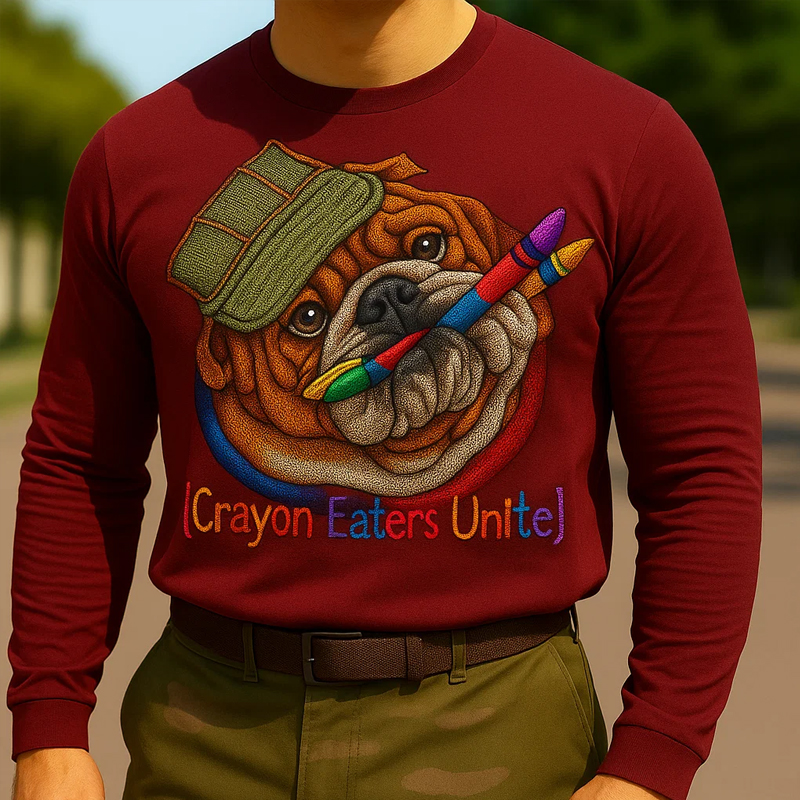 USMC Veteran Crayon Eater Print Long Sleeve T-shirt