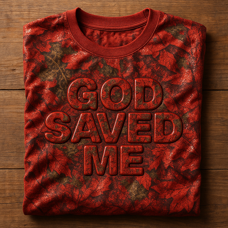 God Saved Me Printed Camouflage Short Sleeve T-Shirt