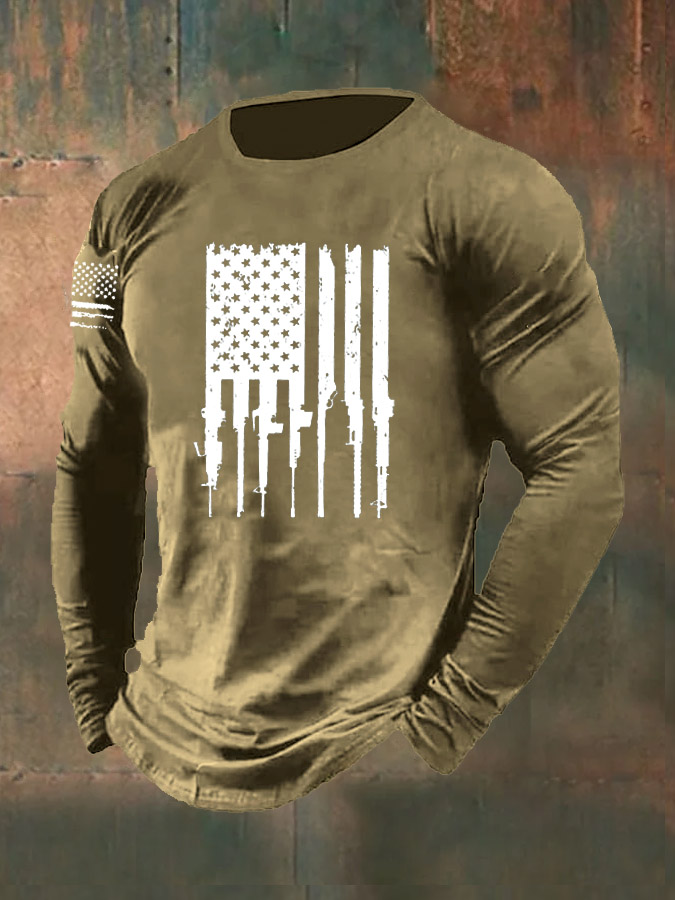 Men's American Flag Pattern Long Sleeve T-Shirt