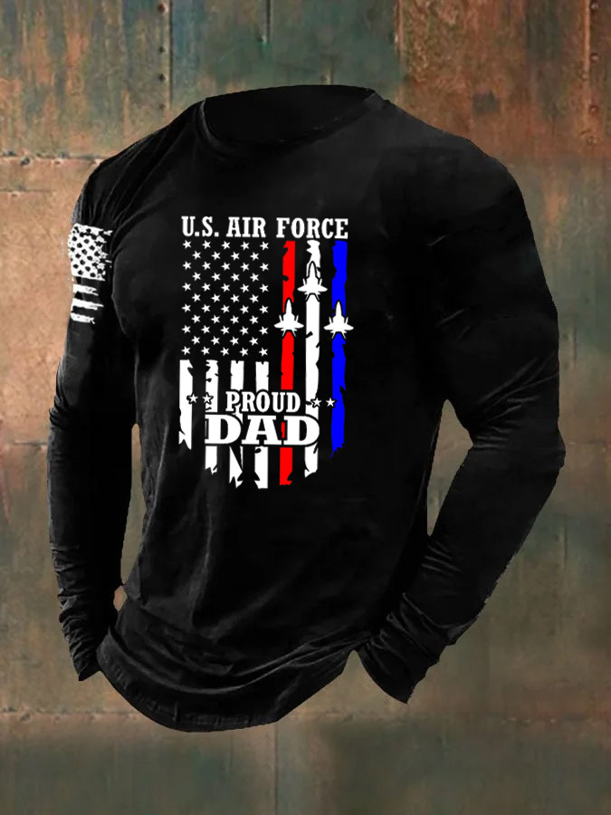 Men's  American Flag Air Force  Proud Dad Pattern Long Sleeve T-Shirt