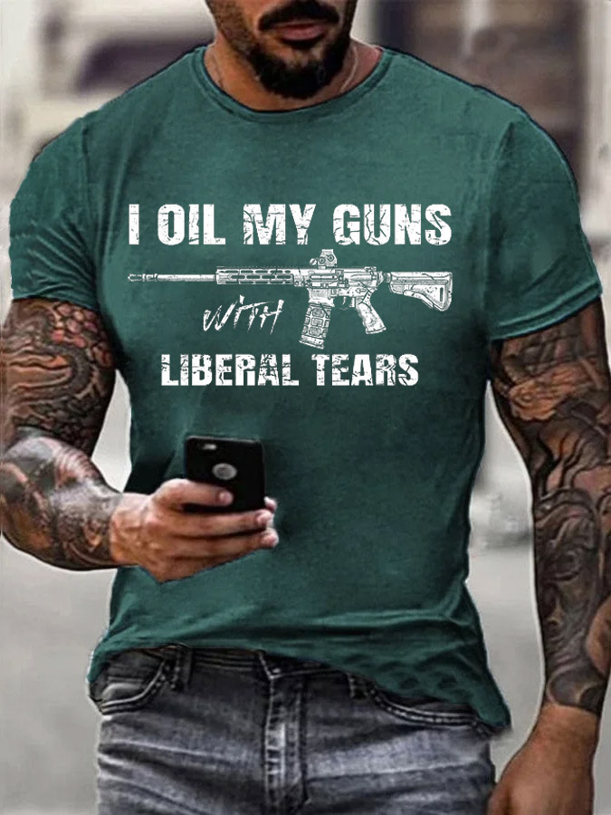 Men's Veterans Day Oil My Guns Pattern Cotton T-Shirt