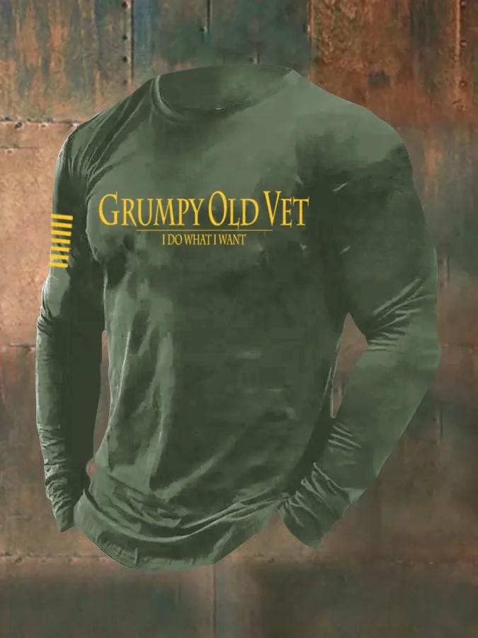 Men's Grumpy OLD Vet Print Casual Long Sleeve T-Shirt