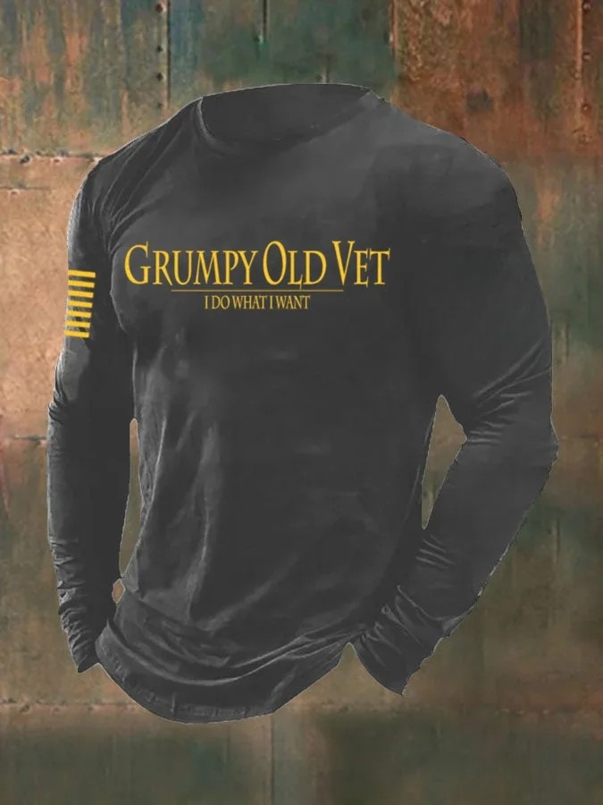 Men's Grumpy OLD Vet Print Casual Long Sleeve T-Shirt