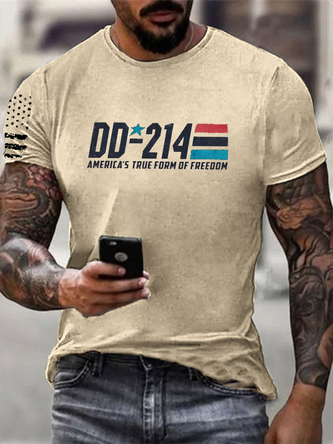Men'S DD-214 America's Ture From Of Freedom Pattern Print Cotton T-Shirt