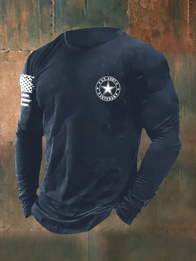 Men's  Army Veteran  Pattern Long Sleeve 100% Cotton  T-Shirt