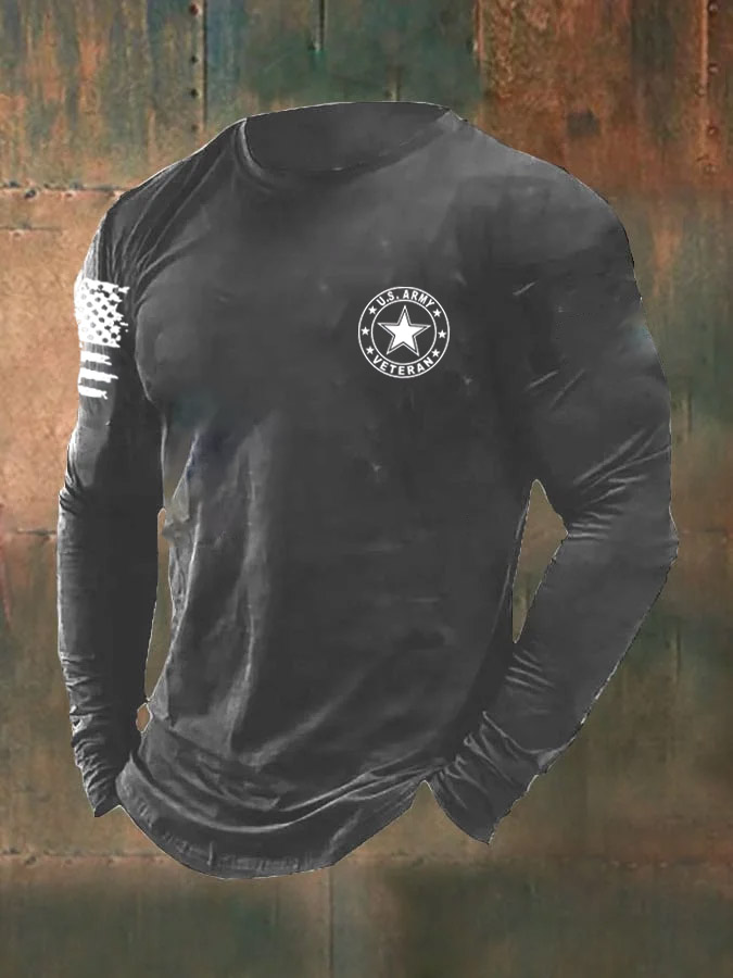 Men's  Army Veteran  Pattern Long Sleeve 100% Cotton  T-Shirt