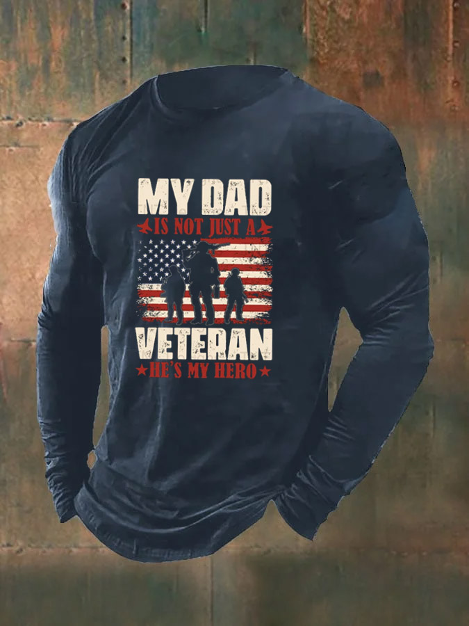 Men's  American Flag My Dad Hreo Pattern Long Sleeve T-Shirt