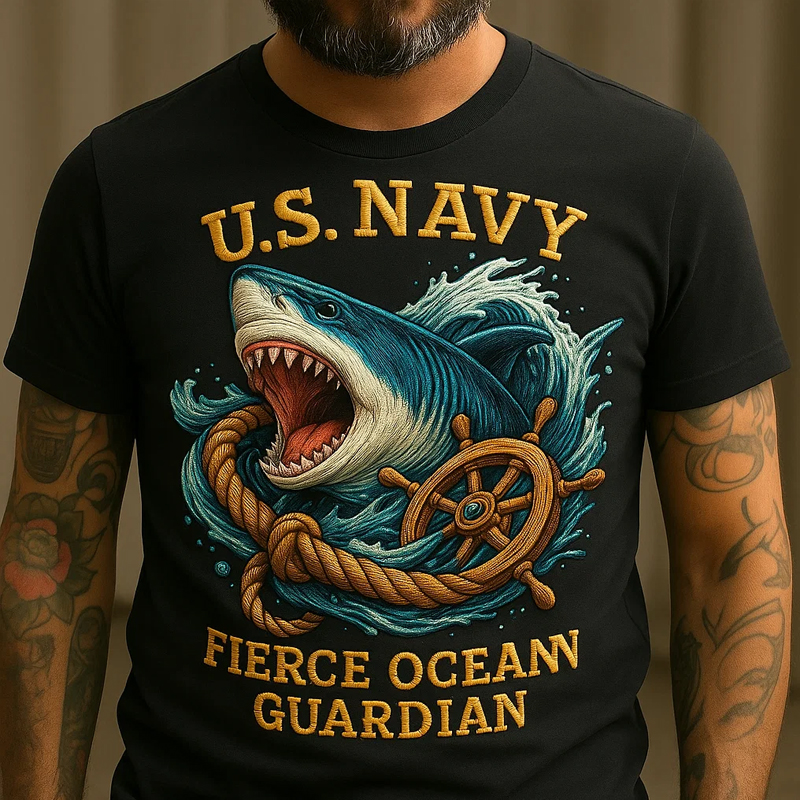 US Navy Art Illustration Printed T-shirt