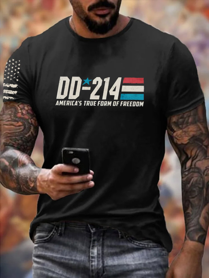 Men'S DD-214 America's Ture From Of Freedom Pattern Print Cotton T-Shirt