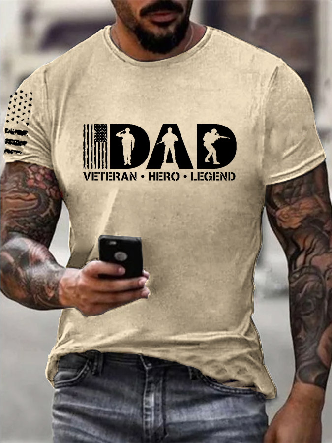 Men'S Dad Veteran Hero Legend Pattern Print Cotton T-Shirt