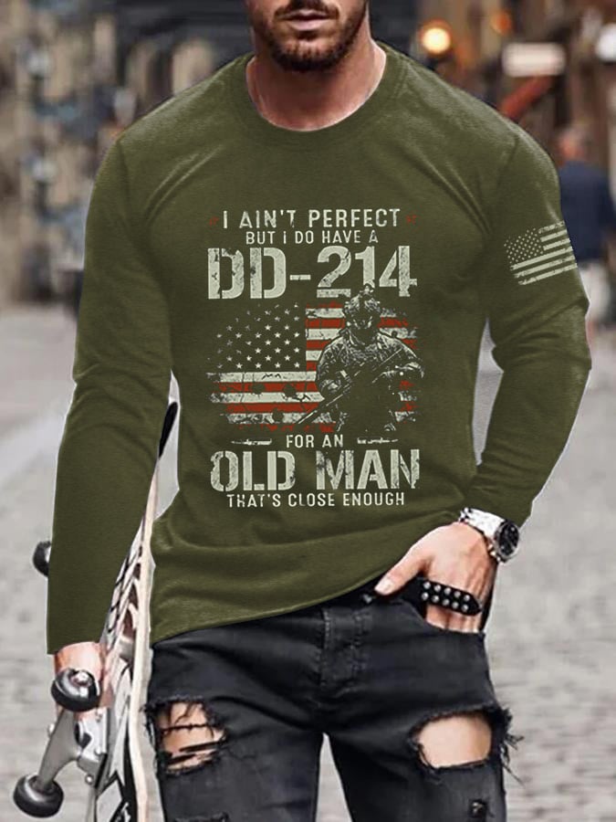 Men's Veteran Vintage Print Long Sleeve T-Shirt