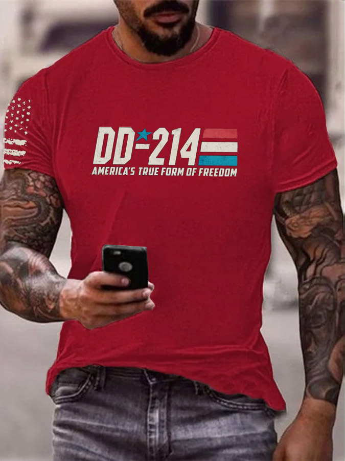 Men'S DD-214 America's Ture From Of Freedom Pattern Print Cotton T-Shirt