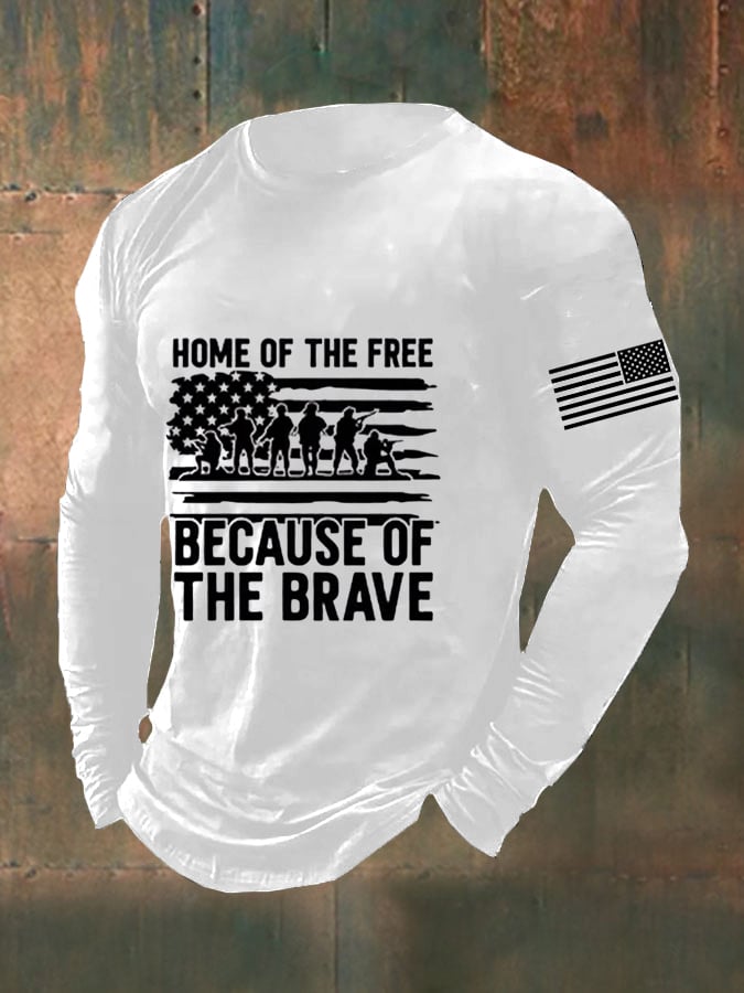 Men's DD-214 Veteran Land Of The Free Don't Tread On Me America Because Of the Brave American Flag Long Sleeve T-Shirt