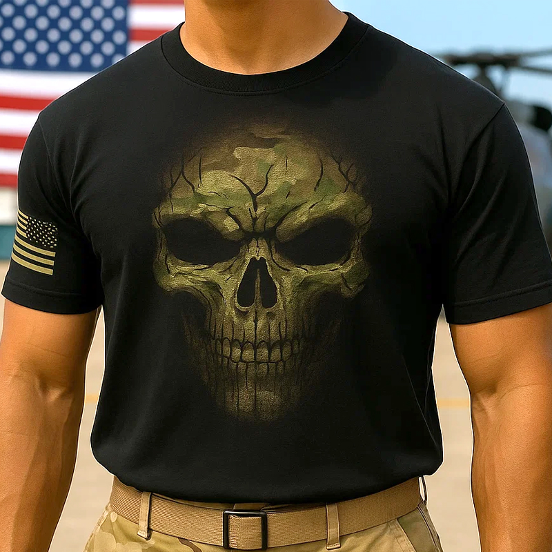 United States Skull Casual Prints T-Shirt