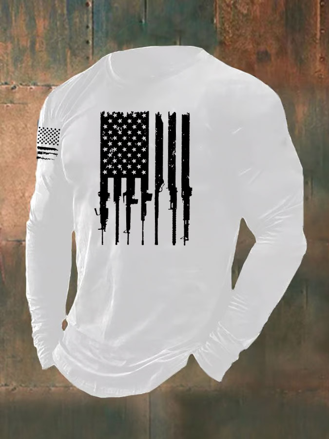 Men's American Flag Pattern Long Sleeve T-Shirt