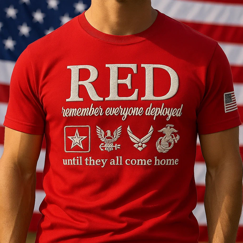 Red Friday Veterans Graphic Printed Casual Short Sleeve T-Shirt