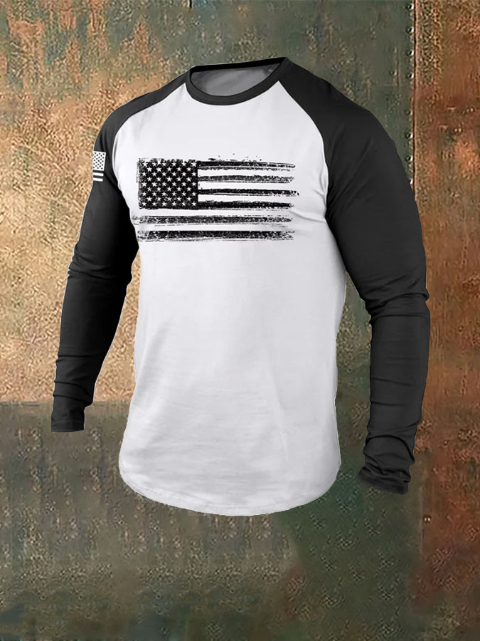 American Flag 100% Cotton Raglan Graphic Long Sleeve T-Shirt