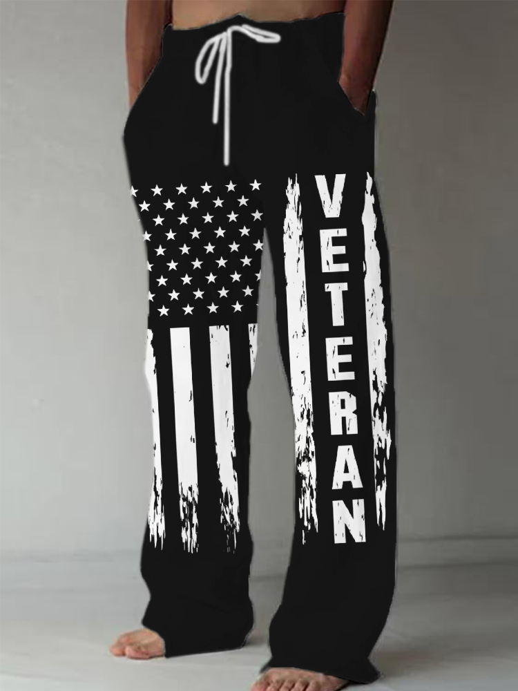 Men's Veteran Flag Drawstring Casual Pants