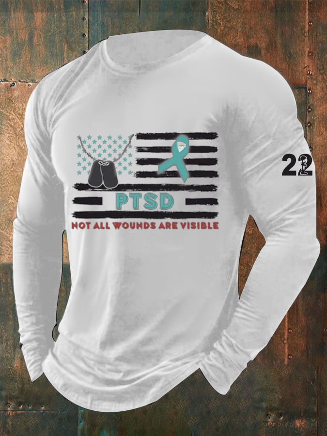 Men's Veteran PTSD Awareness Printed Long Sleeve Top