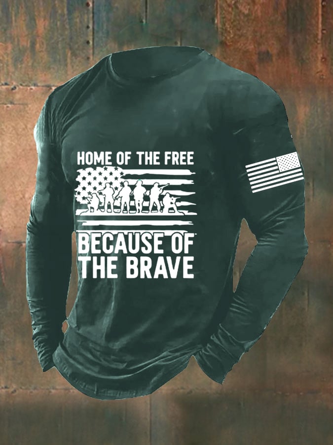 Men's DD-214 Veteran Land Of The Free Don't Tread On Me America Because Of the Brave American Flag Long Sleeve T-Shirt