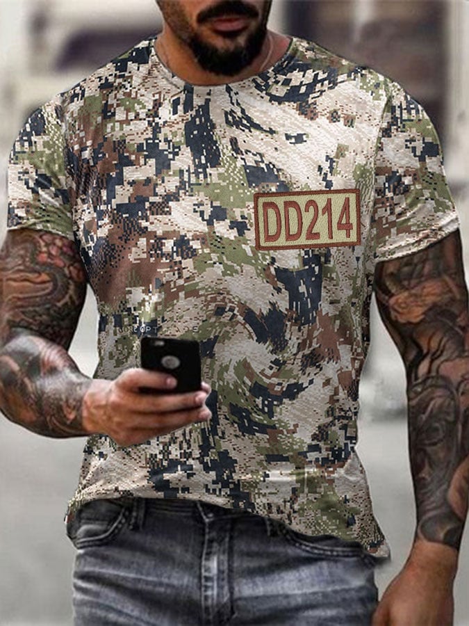 Men's DD 214 camouflage print T-shirt
