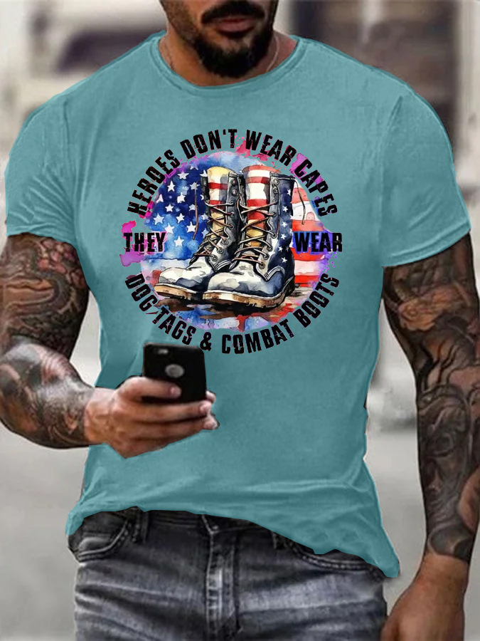 Men's Combat  Boots Cotton T-Shirt