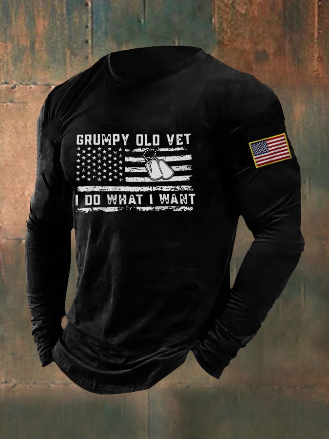 Men's GRUMPY OLD VET I do what I want print long sleeve T-shirt