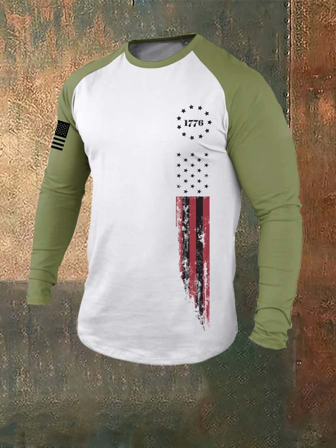 1776 American Flag Raglan Graphic Long Sleeve T-Shirt