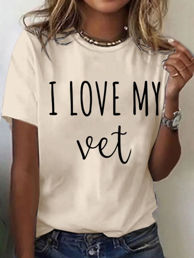 Women's I Love My Veteran Printed Short-Sleeved T-Shirt