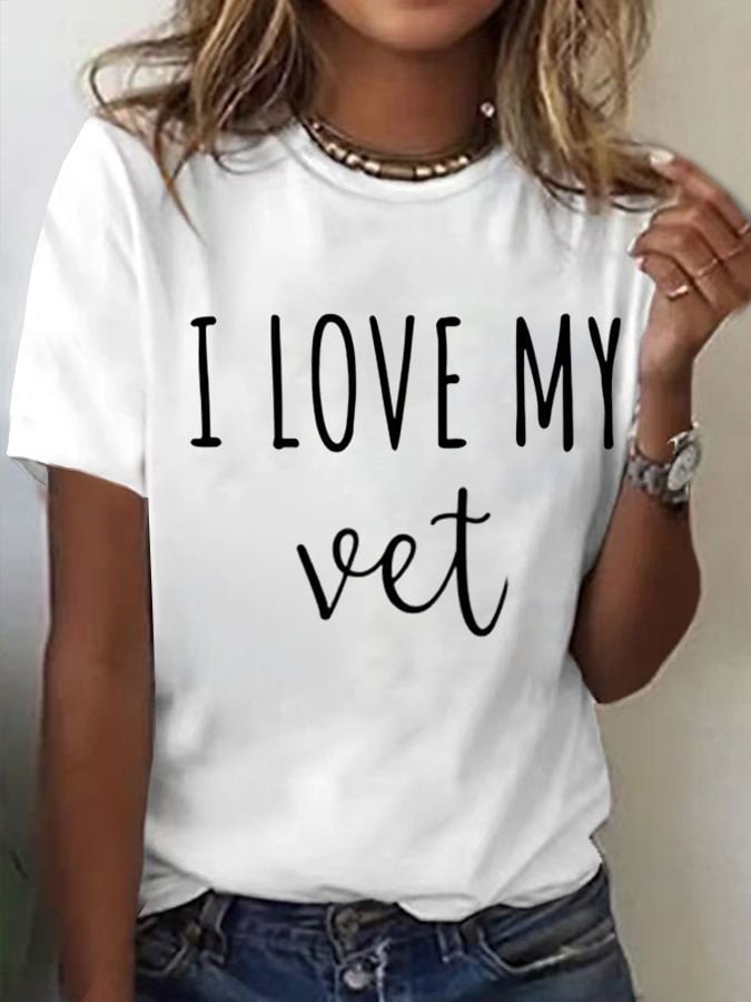 Women's I Love My Veteran Printed Short-Sleeved T-Shirt