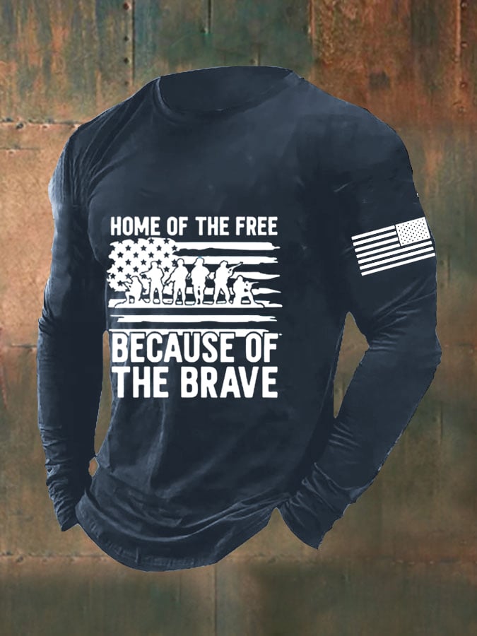Men's DD-214 Veteran Land Of The Free Don't Tread On Me America Because Of the Brave American Flag Long Sleeve T-Shirt