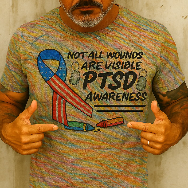 US Crayon Veteran Lives Matter PTSD Print T-Shirt