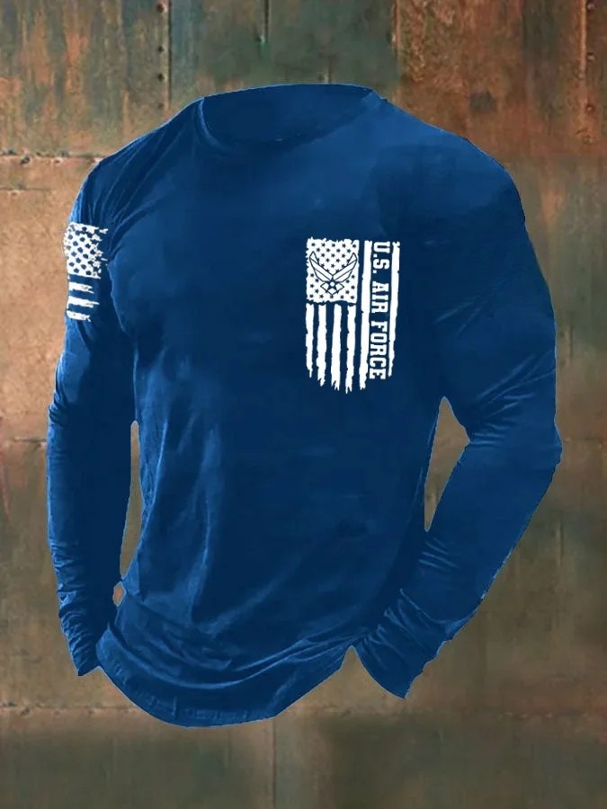 Men's  American Flag Air Force Pattern Long Sleeve T-Shirt
