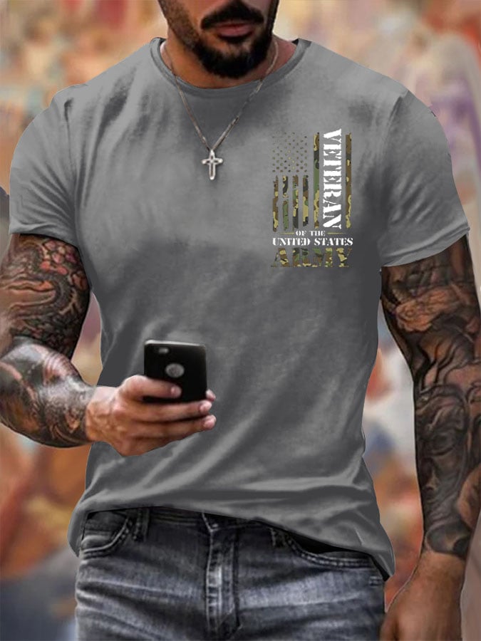 Men's Veteran's Flag Print Short Sleeve T-shirt
