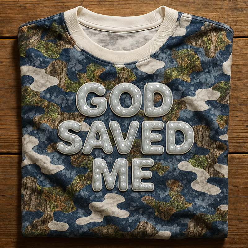 God Saved Me Printed Camouflage Short Sleeve T-Shirt
