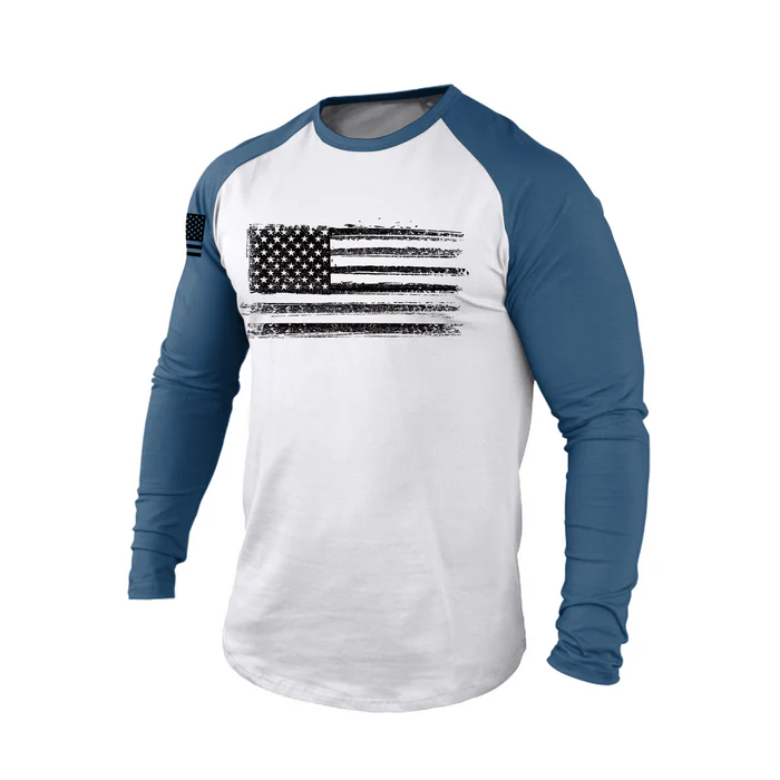 American Flag 100% Cotton Raglan Graphic Long Sleeve T-Shirt