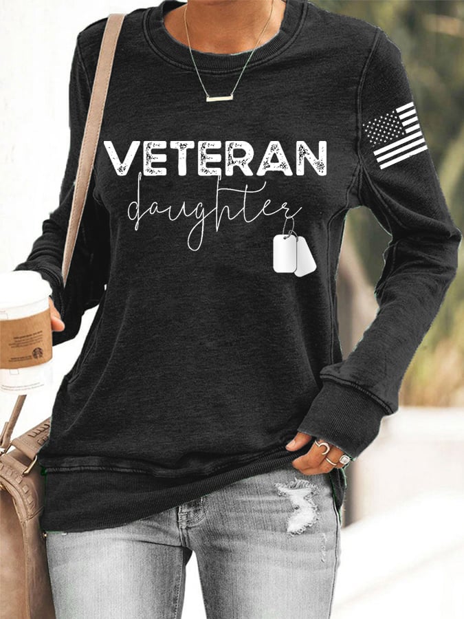 Women's Proud Veteran Daughter American Flag Sweatshirt