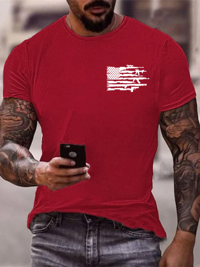 Men's Veterans Day American Flag Gun Pattern  Pattern Cotton T-Shirt