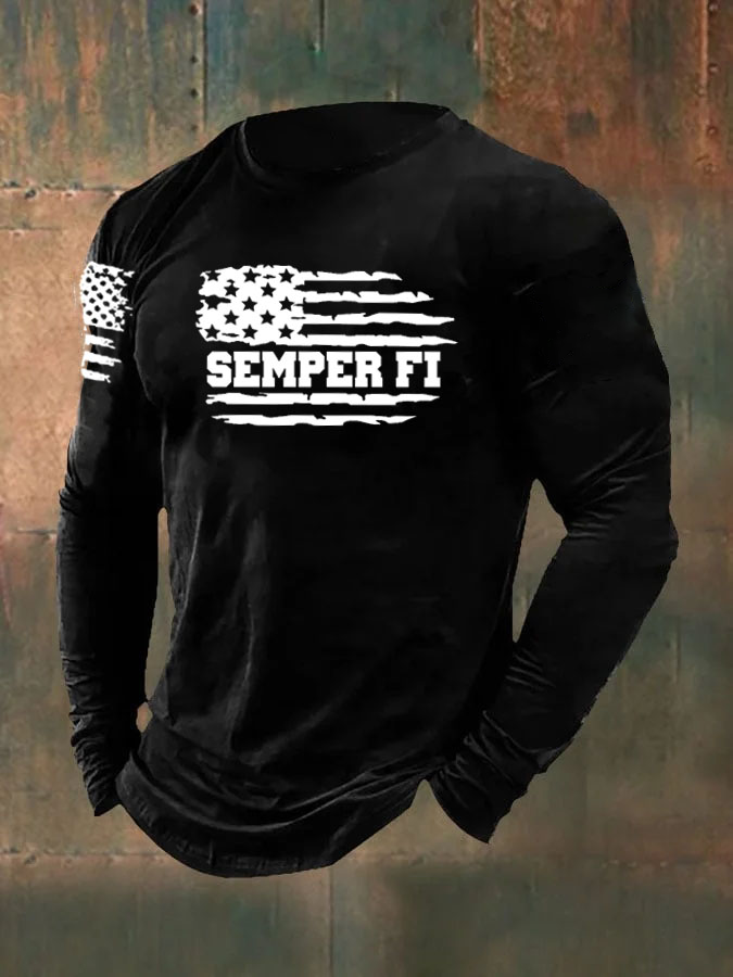 Men'S Semper  Fi Pattern Long Sleeve T-Shirt