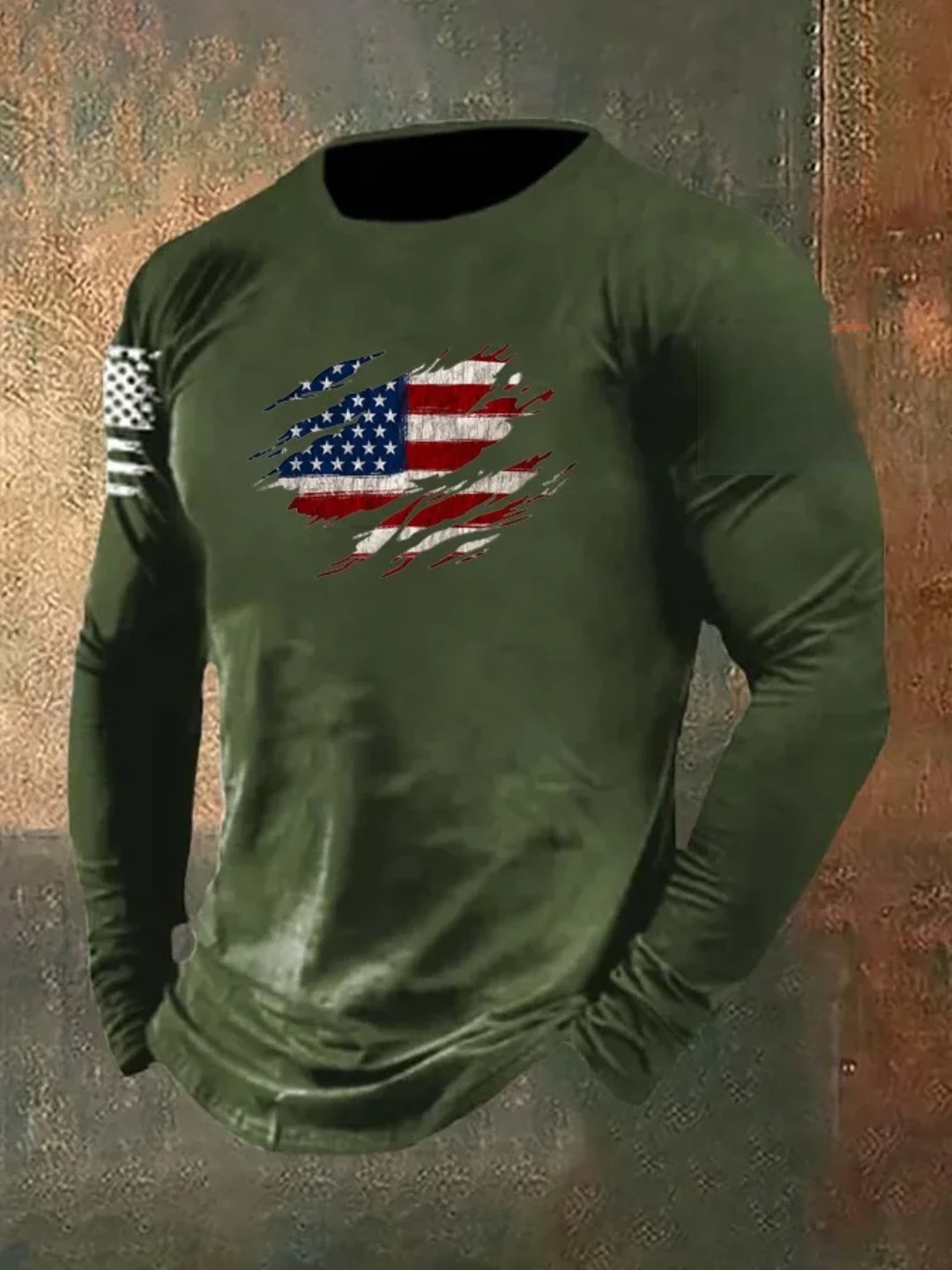 Men's  American Flag Long Sleeve T-Shirt