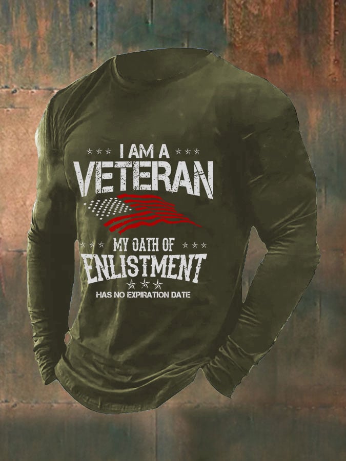 Men's 'My Oath of Enlistment Has No Expiration Date' Printed Long Sleeve T-Shirt