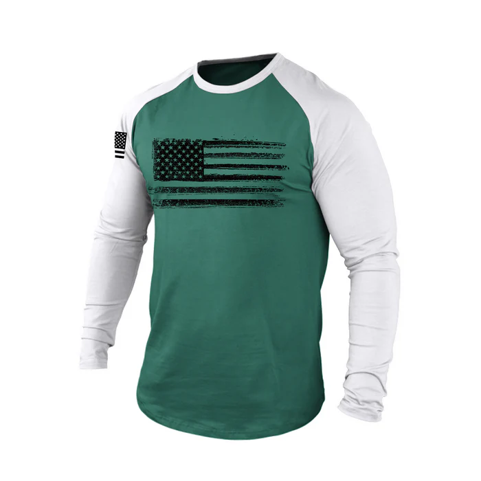American Flag 100% Cotton Raglan Graphic Long Sleeve T-Shirt