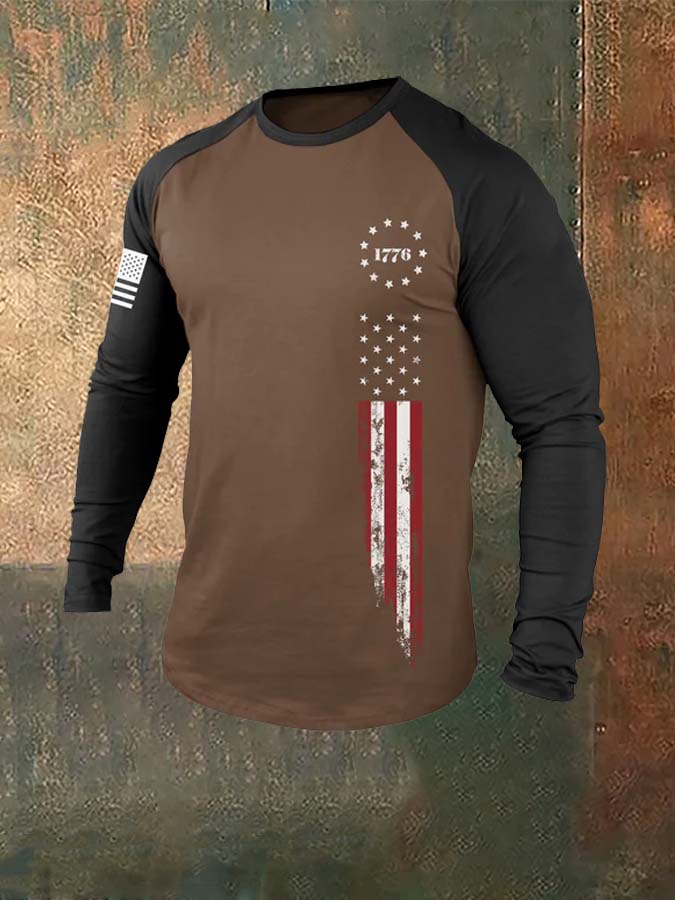 1776 American Flag Raglan Graphic Long Sleeve T-Shirt