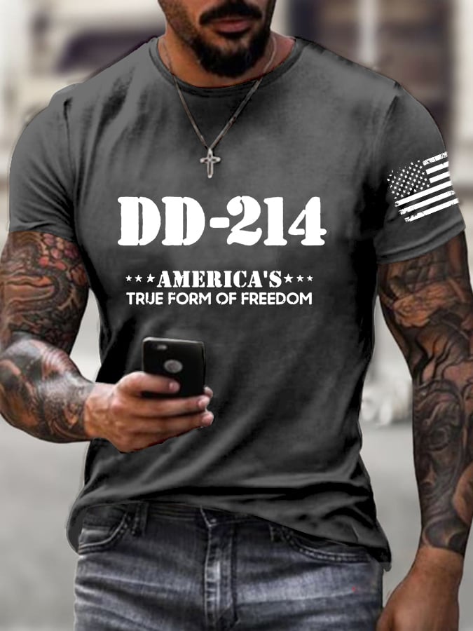 Men's DD-214 America'S True Form Of Freedom Printed Casual T-Shirt