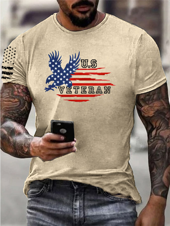 Men'S U.S Veteran Pattern Print Cotton T-Shirt