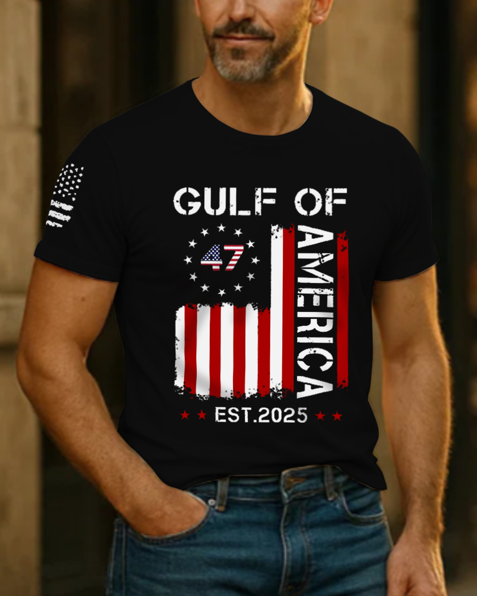 Men's Vintage Gulf Of America Est 1550 Flag Print Short Sleeve T-Shirt