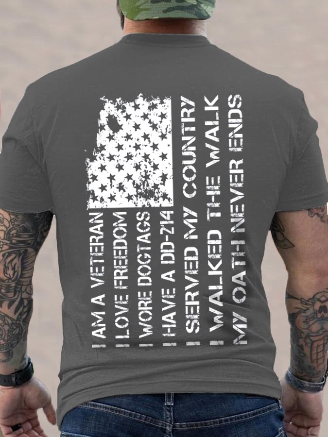 Men's Veteran DD 214 Flag Print T-Shirt
