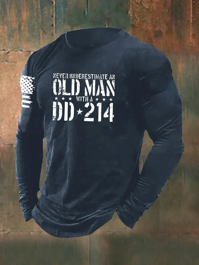 Men's Never Underestimate An Old Man With A DD-214 Pattern Long Sleeve T-Shirt