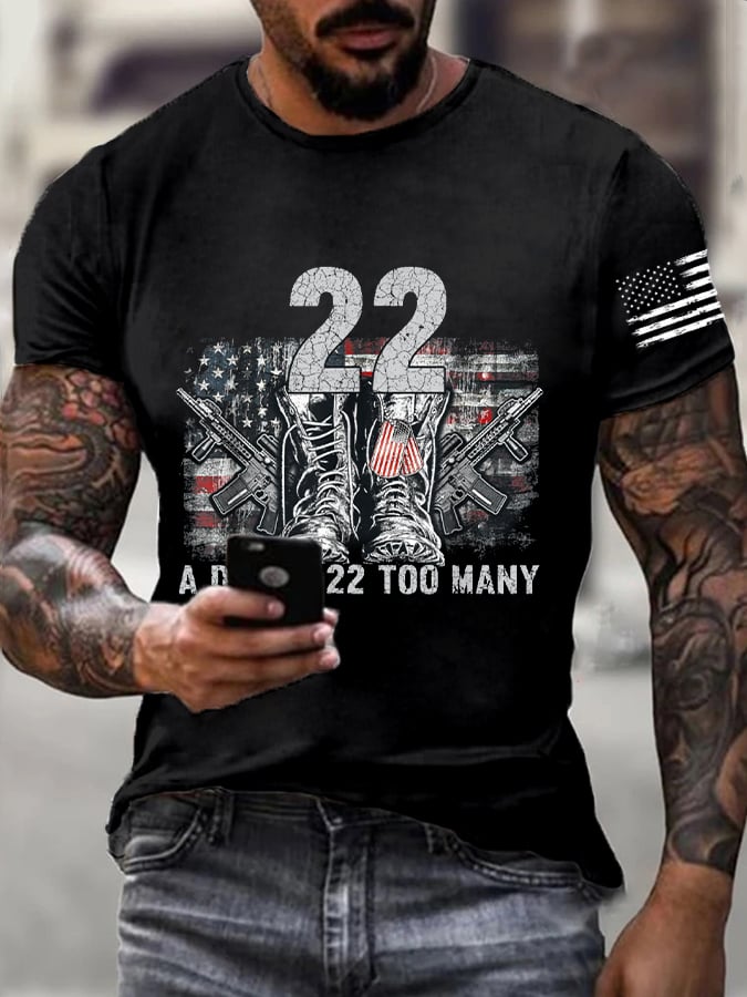 Men's 22 A Day Is 22 Too Many Veterans Lives Matter Print Casual T-Shirt